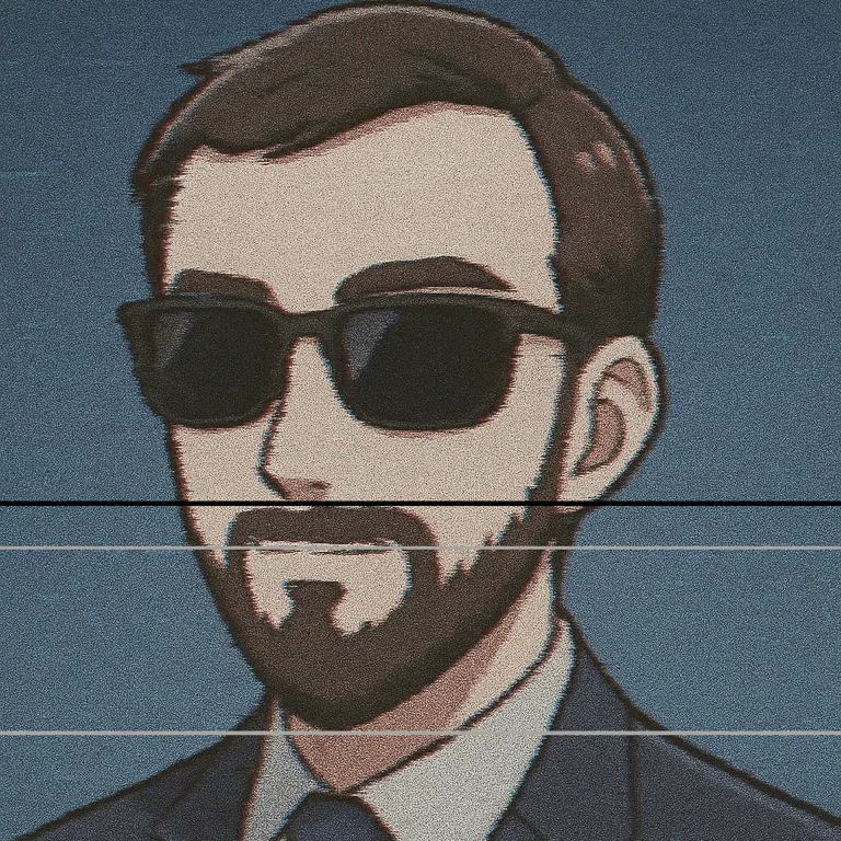 Retro illustrated portrait of Bryon Miller wearing sunglasses